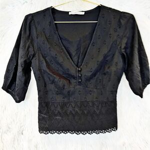 Abercrombie & Fitch embroidered lace trim boho blouse